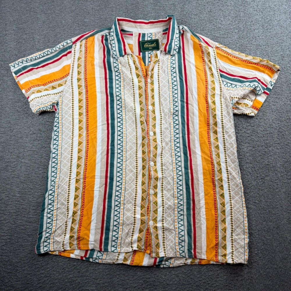 Casuals Button Down Shirt Men's XXL Multi-Color Geometric Stripe Short Sleeve